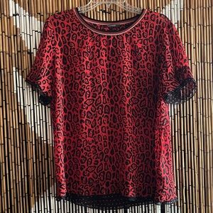 Scotch & Soda Red Animal Print Short Sleeve Top